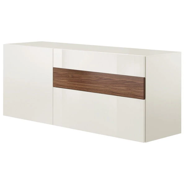 Now! Vision By Hülsta Sideboard 4R 2 Schubladen 70,4x176,1x52 - Lack-weiß/Kernnussbaum/Hochglanz