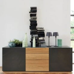 Now! Vision By Hülsta Sideboard 4R 2 Türen 70x211x52 - 3 Schubladen - Lack-grau/Natureiche