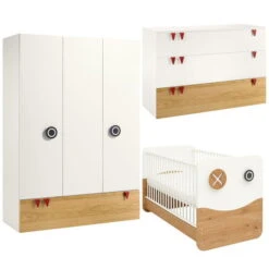 Hülsta Now! Minimo Kinderzimmer 3-türig Schneeweiß/Natureiche Inkl. Wickelaufsatz