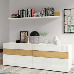 Now! Vision By Hülsta Kombination 6 70x246x52 Lack-weiß/Natureiche/Lack-Hochglanz-weiß