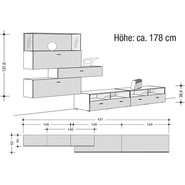 Now! No.14 By Hülsta Kombination 12 178x431x52 Kernnussbaum/Lack-seidengrau/Hochglanz-seidengrau 4 Now! No.14 By Hülsta Kombination 12 178x431x52 Kernnussbaum/Lack-seidengrau/Hochglanz-seidengrau – Bild 2