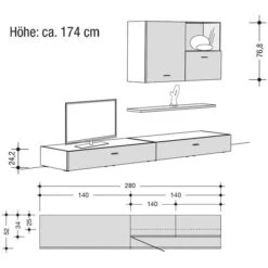 Now! No.14 By Hülsta Kombination 16 174x280x52 Lack-seidengrau/Lack-Hochglanz-seidengrau -Hülsta 980022 strichzeichnung