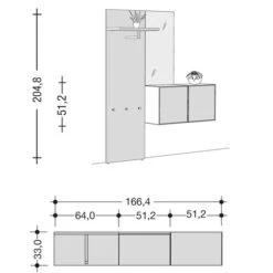 Now By Hülsta Easy Garderobe Natureiche 204x166x44 4-teilig -Hülsta 980133 980134 980135 strichzeichnung 1