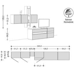 Now! By Hülsta Easy Wohnwand Hellgrau 204x320x44 6-teilig -Hülsta 980153 980154 980155 strichzeichnung 2