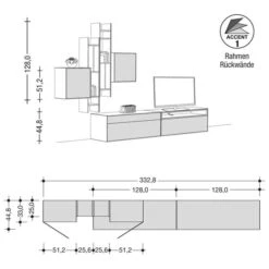 Now! By Hülsta Easy Wohnwand Hellgrau 222x332x44 6-teilig -Hülsta 980163 980164 980165 strichzeichnung 2