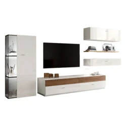 Now! No.14 By Hülsta Kombination 15 191x390x52 Kernnussbaum/Lack-weiß/Lack-Hochglanz-weiß