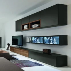 Hülsta Neo Wohnwand Groß 3 Elemente Lack Grau