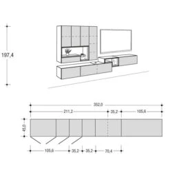 Hülsta Tetrim Wohnwand 5 - Lack-Ausführung Lowboards & Hängeelement -Hülsta tetrim 5 strich