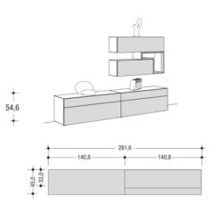 Hülsta Tetrim Wohnwand 8 - Lack & Kernnussbaum Lowboard & Hängeelemente -Hülsta tetrim 8 strich