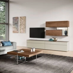 Hülsta Tetrim Wohnwand 8 - Lack & Kernnussbaum Lowboard & Hängeelemente -Hülsta tetrim kombi 9